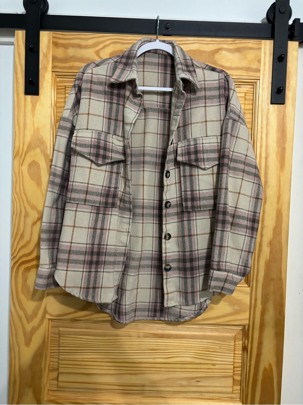 Amazon Cream and Mauve Plaid Lightweight Shacket